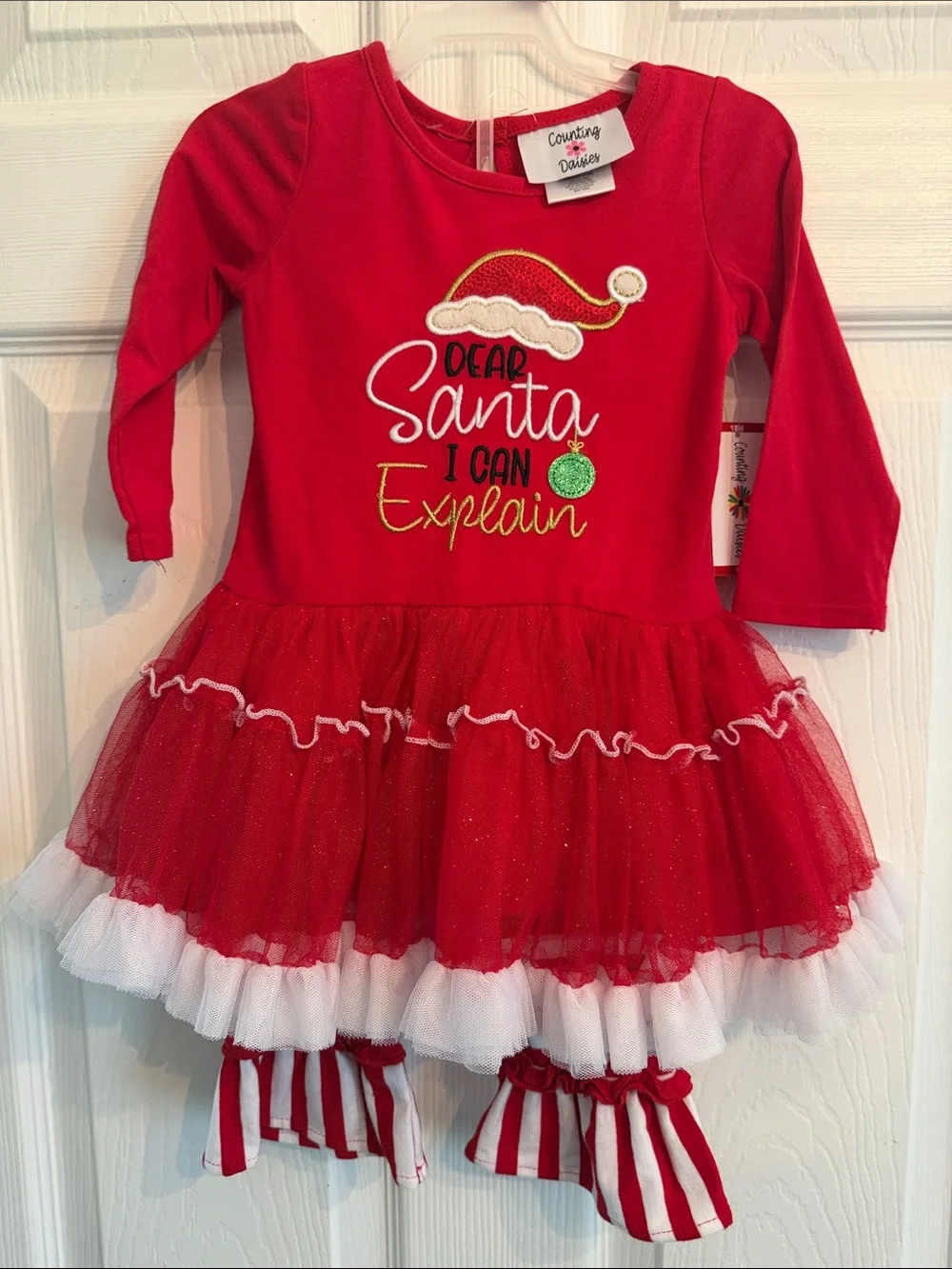Counting On Christmas Red Girls' 'Dear Santa I Can Explain' Tulle Dress and pant